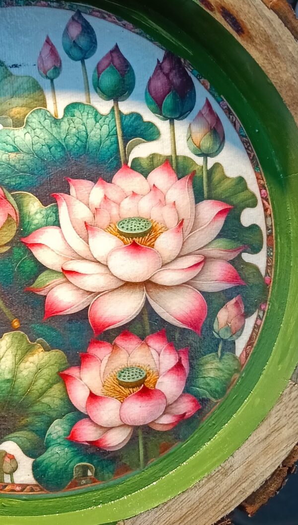 Sacred Lotus Reverie - Handcrafted Wooden Art Tray - Image 2