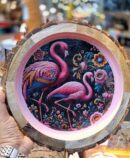 Flamingo Garden Bliss Handcrafted Wooden Art Tray and Wall Art
