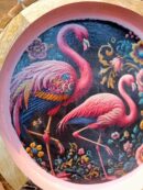 Flamingo Garden Bliss Handcrafted Wooden Art Tray and Wall Art