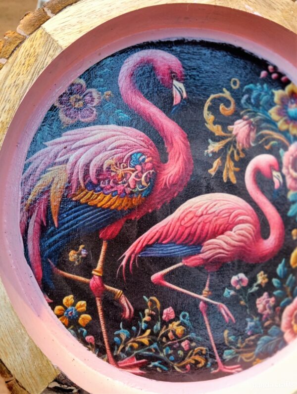 Flamingo Garden Bliss Handcrafted Wooden Art Tray and Wall Art - Image 2