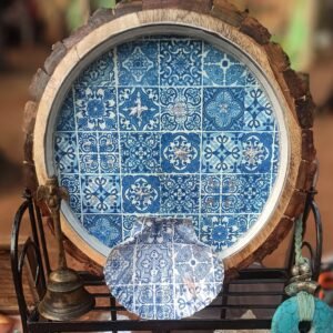 Azulejo Serenity Handcrafted Wooden Art Tray and Wall Art