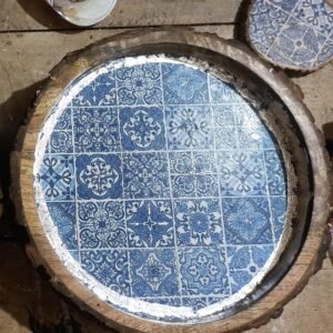Azulejo Serenity Handcrafted Wooden Art Tray and Wall Art