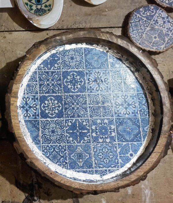 Azulejo Serenity Handcrafted Wooden Art Tray and Wall Art - Image 2