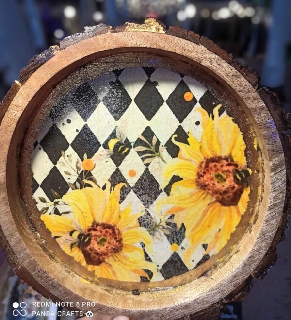 Sunflower Harlequin Glow Handcrafted Wooden Art Tray and Wall Art - Image 2