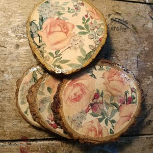 Timeless Rose Charm – Premium Rustic Wood Coaster Set