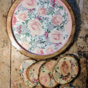 Timeless Rose Charm – Premium Rustic Wood Tray