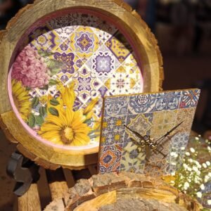 Mosaic Blossom Radiance Handcrafted Wooden Art Tray and Wall Art