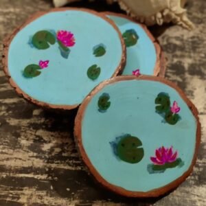 Auspicious Lotus Pond Handpainted Coasters - Diwali Special