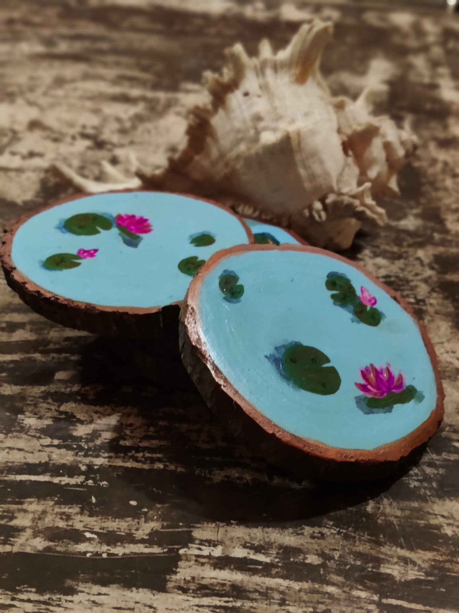 Auspicious Lotus Pond Handpainted Coasters - Diwali Special - Image 2
