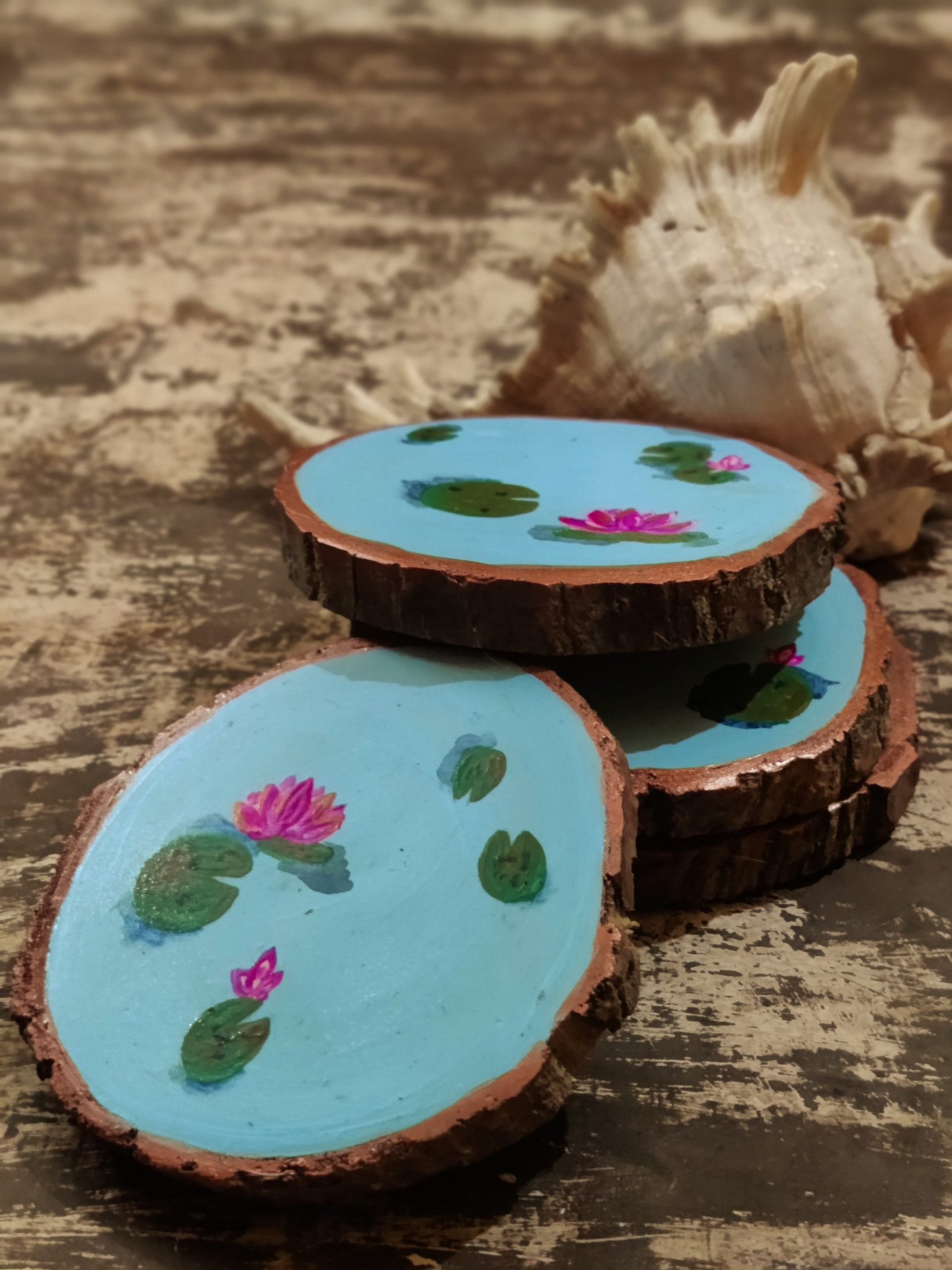 Auspicious Lotus Pond Handpainted Coasters - Diwali Special - Image 3
