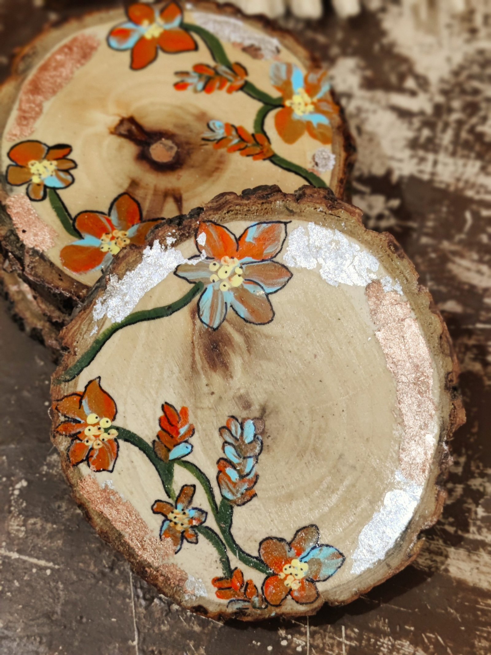 Meadow Gleam Floral Handpainted Coasters - Set of 4 - Image 2