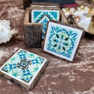 Moroccan Tile Art - Wooden Handcrafted Set of 6 Coasters