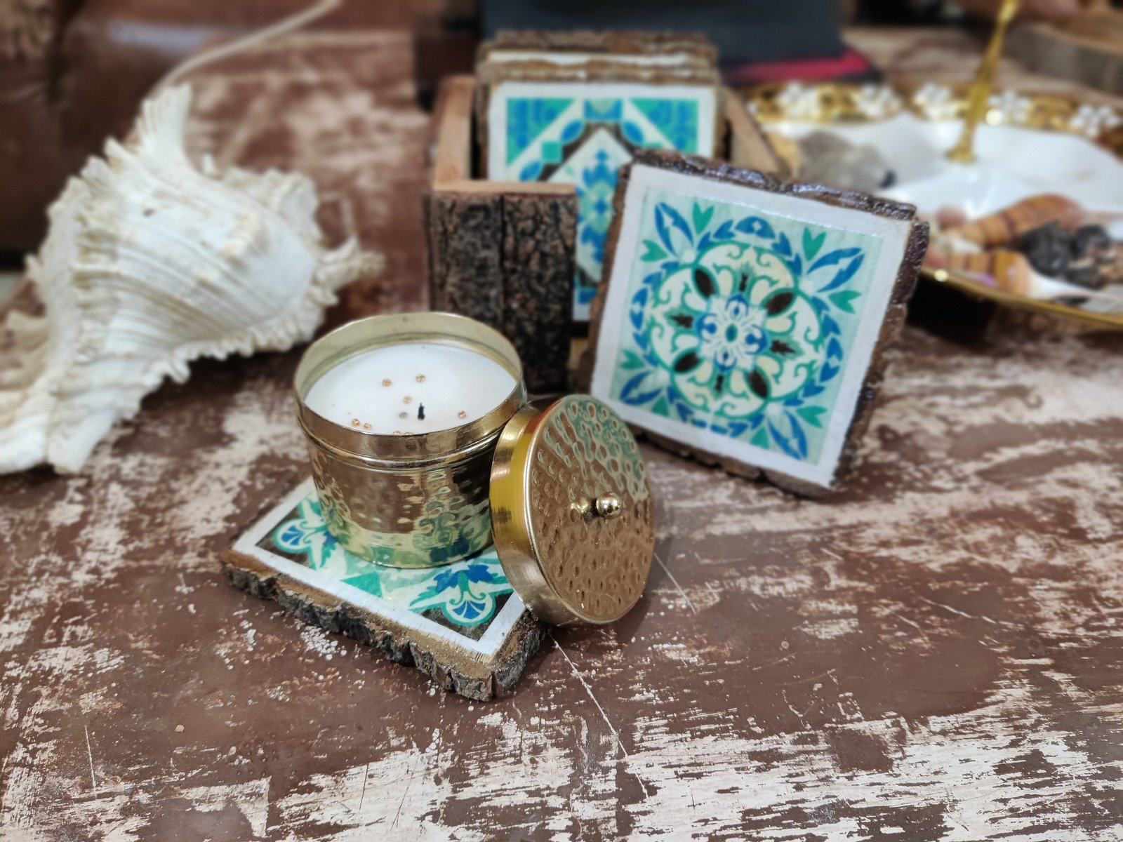 Moroccan Tile Art - Wooden Handcrafted Set of 6 Coasters - Image 2